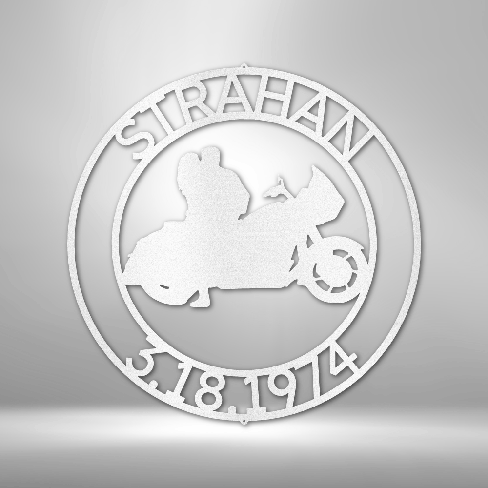 Couple Glide Motorcycle Round Personalized Steel Sign - Throttle Society